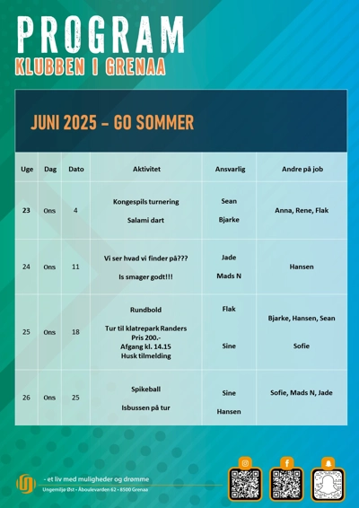 Klubkalender Grenaa juni 2025