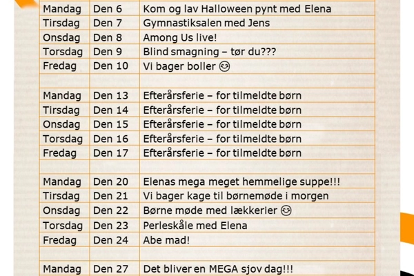 Juniorklubben Kalender oktober