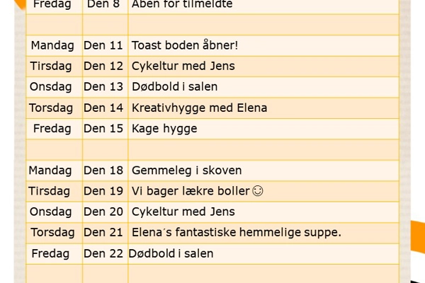 Juniorklubben aktivitetskalender 